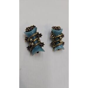 Vintage Selro Selini Blue Swirled Lucite Unique Ornate Clip Earrings Unsigned